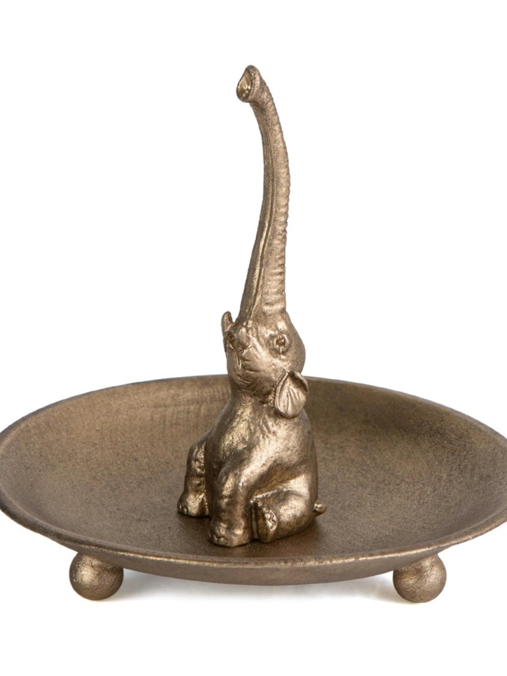 Gold Elephant Ring Dish Tray with Trunk Holder